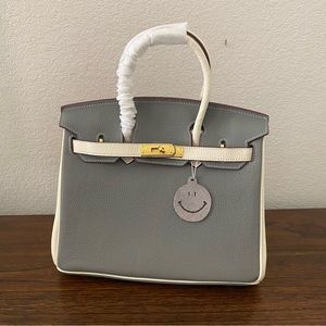 Gray White Colorblock 30 BK Structured Lock Key Doctor's Satchel Bag Crossbody